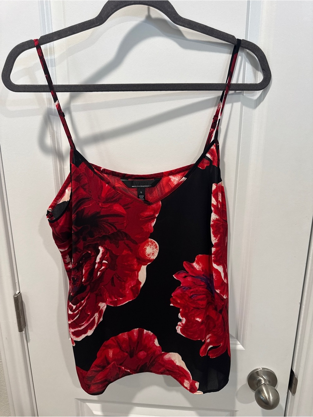 White House Black Market red/Black Sheer Blouse and Tank with Red Floral Print - Picture 3 of 10